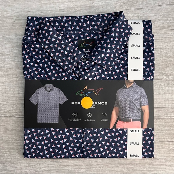 Greg Norman Men's Navy Triangle Design Performance Golf Polo Size Small - Picture 1 of 9